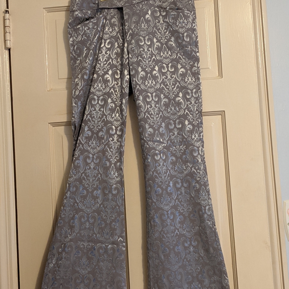 Vintage Funky Silver Pattern Bell Bottom Pants - image 7